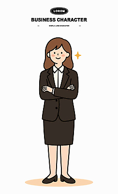 캐릭터 여자 상징 포즈 일러스트 비즈니스 직장 정장 사무실 팔짱 표현 자신감 그림 심플 창업 국내일러스트 AI파일 옷 감정 회사 모션 사람 자영업 파일형식 벡터