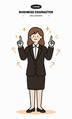 손 옷 컬러 컨셉 비즈니스 모션 사람 작업 파일형식 벡터 캐릭터 성공 포즈 정장 여자 손짓 위로 손가락 심플 갈색 주황색 사무실 감정 표현 코스프레 업무 일러스트 AI파일 국내일러스트