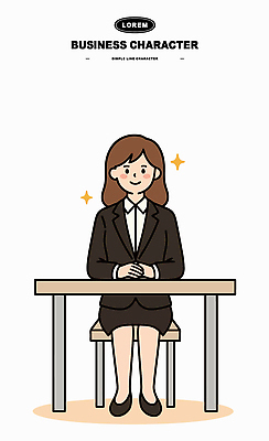 캐릭터 손 여자 일러스트 회사 비즈니스 회의 직장 미소 웃음 사람 정장 사무실 업무 작업 사무원 책상 국내일러스트 AI파일 직업 옷 가구 표정 신체부위 파일형식 벡터