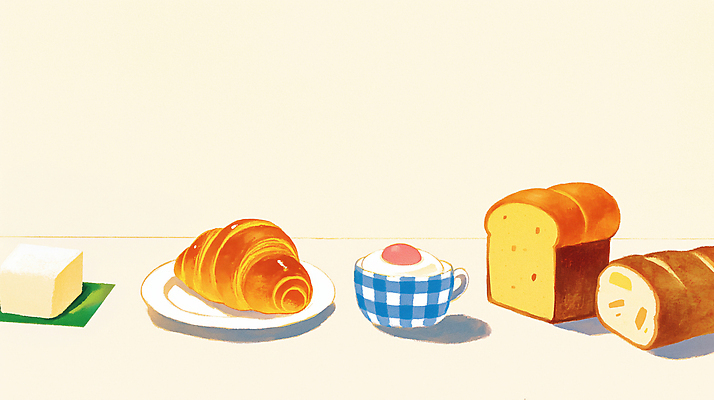 JPG 음식 빵 일러스트 디저트 잔 요리 식사 우유 맛 아침식사 크루아상 브런치 버터 먹거리 국내일러스트 AI일러스트 AI콘텐츠 식기 컨셉 유제품 파일형식