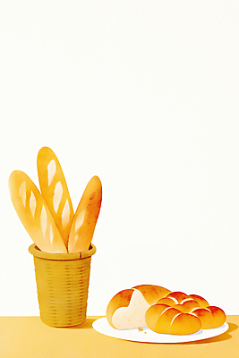 JPG 여유 음식 빵 일러스트 가정 디저트 따뜻함 요리 바구니 식사 바게트 저녁 점심 맛있는 국내일러스트 AI일러스트 AI콘텐츠 감정 밤 야간 파일형식