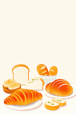 JPG 음식 빵 일러스트 디저트 따뜻함 요리 바구니 제과 식사 아침식사 제조 크루아상 식빵 맛있는 국내일러스트 AI일러스트 AI콘텐츠 제과제빵 파일형식