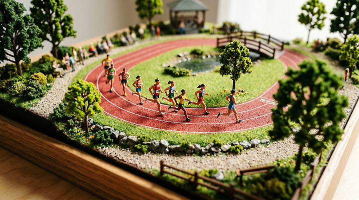 JPG 나무 편집이미지 공원 스포츠 운동선수 사람 경기 일상 달리기 모형 운동장 미니어처 군중 조경 트랙 러닝 편집실사 AI컴퓨터그래픽 AI콘텐츠 식물 공공시설 스포츠시설 모션 라이프 공간 CG 파일형식