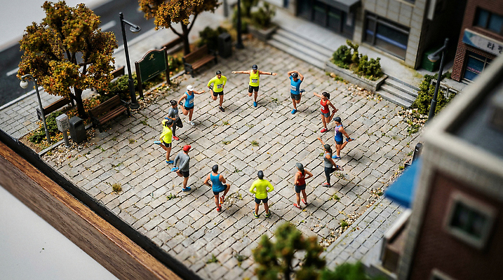 JPG 나무 편집이미지 협력 건강 사람 여러명 건물 운동복 조깅 미니어처 모임 도시 광장 러닝 편집실사 AI컴퓨터그래픽 AI콘텐츠 식물 건축물 옷 다수 운동 모형 CG 파일형식