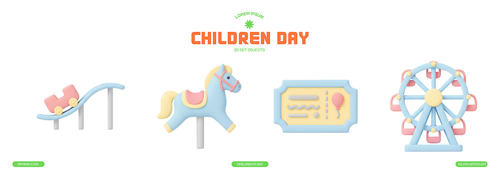PSD 편집이미지 공원 어린이 축제 말 티켓 놀이기구 어린이날 즐거움 대관람차 회전목마 롤러코스터 편집3D 공공시설 기념일 감정 사람 3D 파일형식