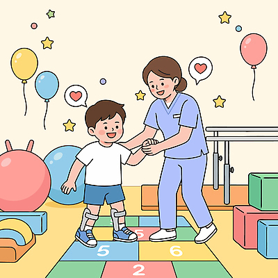 직업 컨셉 의학 모션 표정 건강 사람 치료 파일형식 벡터 어린이 치료사 물리치료 웃음 걷기 장난감 풍선 운동 재활 소통 도움 협력 국내일러스트 일러스트 AI파일 응원