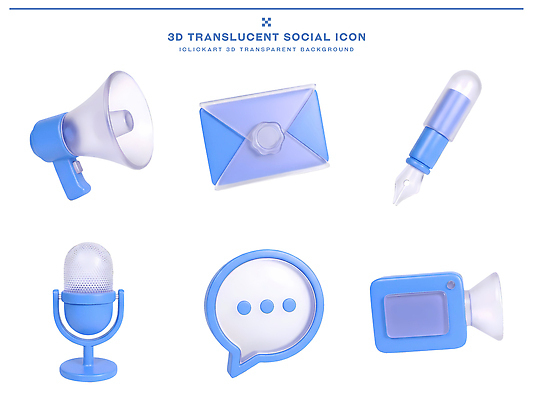 PSD 편집이미지 파란색 펜 3D 카메라 확성기 편지 마이크 반투명 소셜 채팅 편집3D 컬러 음향기기 전자제품 필기구 디지털합성 파일형식