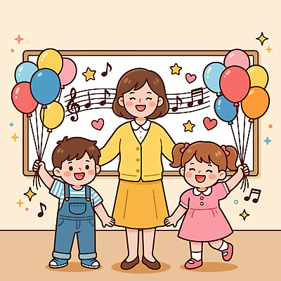 직업 문자 여자 교육 남자 감정 어린이 학교 관계 모션 문화예술 표정 파일형식 벡터 교사 풍선 웃음 음악 기호 즐거움 교실 모임 행복 친구 소녀 소년 손잡기 국내일러스트 일러스트 AI파일 장기자랑