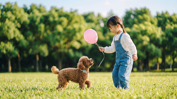JPG 나무 동물 편집이미지 공원 어린이 자연 미소 소녀 잔디 친구 반려동물 강아지 푸들 풍선 놀기 의료성형뷰티 편집실사 AI인물포토 AI콘텐츠 식물 공공시설 여자 관계 모션 표정 사람 개 CG 생태계 파일형식 AI포토