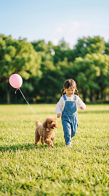 JPG 나무 동물 편집이미지 공원 행복 어린이 자연 소녀 친구 반려동물 걷기 강아지 즐거움 푸들 풍선 놀기 의료성형뷰티 편집실사 AI인물포토 AI콘텐츠 식물 공공시설 여자 감정 관계 모션 사람 개 CG 생태계 파일형식 AI포토
