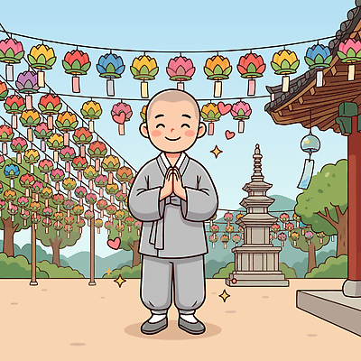 전통 기념일 종교 문화 일러스트 산 한국 연꽃 풍경 평화 탑 정원 축제 기도 등불 절 사찰 승려 명상 국내일러스트 AI파일 건축물 꽃 아시아 컨셉 종교건축 조명 이벤트 인사 성직자 파일형식 벡터