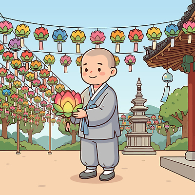 식물 건축물 남자 꽃 종교 어린이 종교건축 날씨 신체부위 등불 성직자 승려 불교용품 파일형식 벡터 동자승 연꽃 사찰 연등 탑 정원 나무 맑음 풍경 문화 이벤트 불교 전통 옷 소년 손 기도 국내일러스트 일러스트 AI파일