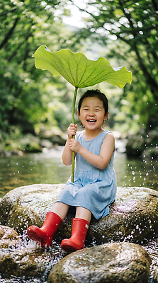 JPG 나무 편집이미지 어린이 자연 놀이 웃음 소녀 물 여름 계곡 수영 숲 연잎 의료성형뷰티 편집실사 AI인물포토 AI콘텐츠 자연요소 식물 계절 여자 잎 표정 사람 수상스포츠 CG 생태계 파일형식 AI포토