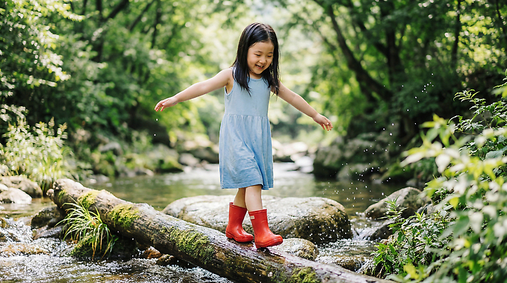 JPG 나무 편집이미지 어린이 자연 소녀 초원 물 여름 걷기 계곡 개울 숲 즐거움 놀기 의료성형뷰티 편집실사 AI인물포토 AI콘텐츠 자연요소 식물 계절 여자 감정 모션 사람 강 CG 생태계 파일형식 AI포토