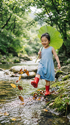 JPG 나무 편집이미지 어린이 낙엽 우산 자연 소녀 물 여름 계곡 개울 연잎 놀기 의료성형뷰티 편집실사 AI인물포토 AI콘텐츠 자연요소 식물 계절 여자 잎 모션 사람 강 CG 생태계 파일형식 AI포토