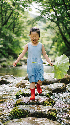 JPG 나무 편집이미지 어린이 우산 자연 물장구 산 소녀 물 여름 계곡 개울 즐거움 의료성형뷰티 편집실사 AI인물포토 AI콘텐츠 자연요소 식물 계절 여자 감정 물놀이 사람 강 CG 생태계 파일형식 AI포토
