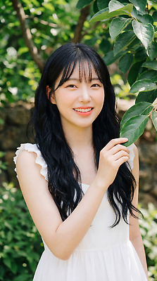 JPG 나무 편집이미지 여자 잎 모션 나뭇잎 미소 웃음 여름 파란색 숲 즐거움 의료성형뷰티 편집실사 AI인물포토 AI콘텐츠 식물 계절 감정 컬러 표정 사람 CG 파일형식 AI포토