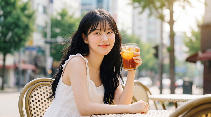 JPG 나무 편집이미지 여자 음료 휴식 웃음 여름 카페 발코니 도시 의료성형뷰티 편집실사 AI인물포토 AI콘텐츠 식물 계절 컨셉 표정 사람 상점 CG 파일형식 AI포토