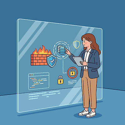 여자 인터넷 일러스트 기술 관리 그래픽 컴퓨터 태블릿 스크린 자료 전시 정보 작업 보호 심볼 분석 보안 시스템 데이터베이스 방화벽 보호장치 인터넷보안 국내일러스트 AI파일 컨셉 안전 사람 전자제품 스마트기기 장비 파일형식 벡터