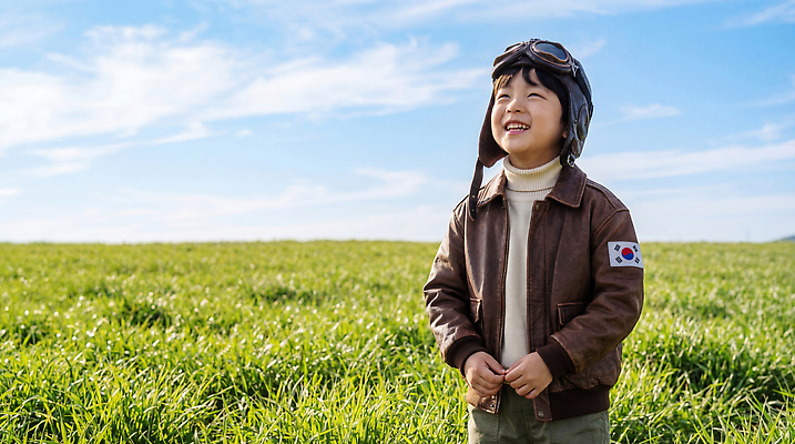 JPG 편집이미지 어린이 자연 하늘 웃음 소년 초원 햇빛 자유 태극기 파일럿 즐거움 의료성형뷰티 편집실사 AI인물포토 AI콘텐츠 직업 남자 감정 컨셉 표정 사람 태양 국기 CG 생태계 파일형식 AI포토