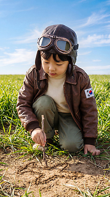 JPG 편집이미지 어린이 자연 하늘 풍경 소년 초원 나뭇가지 태극기 파일럿 땅 즐거움 의료성형뷰티 편집실사 AI인물포토 AI콘텐츠 나무 직업 남자 감정 사람 국기 CG 생태계 파일형식 AI포토