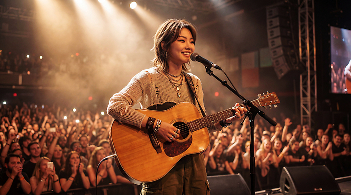 JPG 편집이미지 음악 노래 응원 콘서트 공연 가수 기타 군중 흥분 관람 열광 오디션 의료성형뷰티 편집실사 AI인물포토 AI콘텐츠 감정 현악기 문화예술 사람 이벤트 음악가 CG 파일형식 AI포토