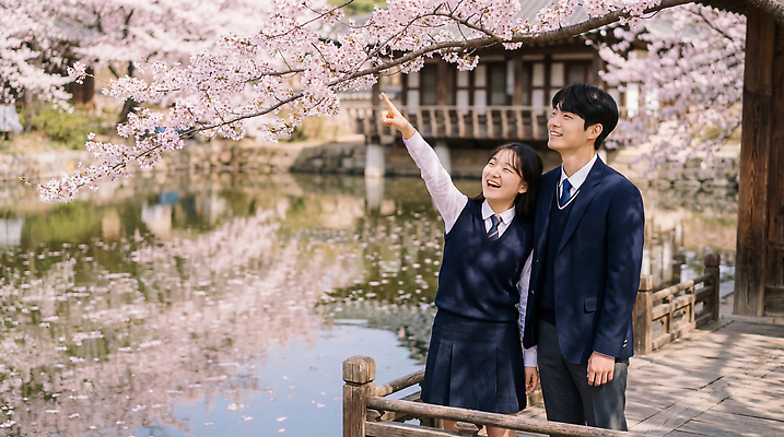 JPG 나무 편집이미지 학생 여자 남자 행복 교복 학교 웃음 물 친구 청춘 봄 벚꽃 벚나무 의료성형뷰티 편집실사 AI인물포토 AI콘텐츠 자연요소 식물 옷 계절 교육 꽃 감정 컨셉 관계 표정 사람 CG 파일형식 AI포토