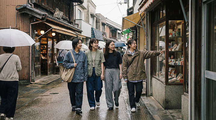 JPG 편집이미지 여자 문화 여행 우산 창문 거리 여러명 친구 걷기 상점 일본 우정 산책 의료성형뷰티 편집실사 AI인물포토 AI콘텐츠 아시아 다수 관계 모션 휴식 사람 CG 파일형식 AI포토