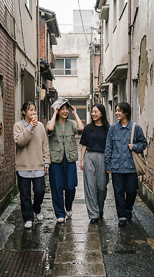 JPG 편집이미지 옷 여자 커피 여행 우산 거리 대화 건물 친구 걷기 우정 골목길 빗길 의료성형뷰티 스타일 편집실사 AI인물포토 AI콘텐츠 건축물 길 음료 관계 모션 말하기 사람 CG 파일형식 AI포토