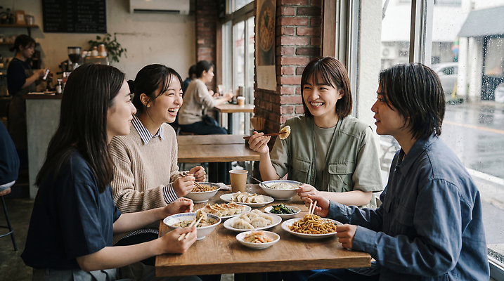 JPG 편집이미지 여자 음식 여행 탁자 서울 대화 웃음 친구 식당 식사 우정 카페 모임 만남 즐거움 점심 의료성형뷰티 편집실사 AI인물포토 AI콘텐츠 감정 가구 컨셉 관계 한국 표정 말하기 사람 상점 CG 파일형식 AI포토