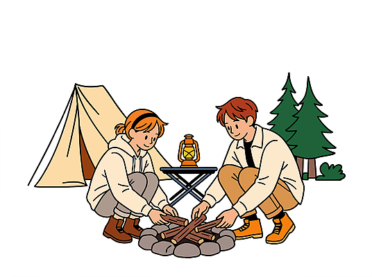 식물 그릇 음식 컨셉 관계 불 레저 캠핑도구 사람 야간 생태계 파일형식 벡터 캠핑 모닥불 두명 텐트 나무 야외활동 친구 자연 소통 취미 모션 화로 야외 디저트 준비 하늘 저녁 국내일러스트 일러스트 AI파일 성인 남자 여자