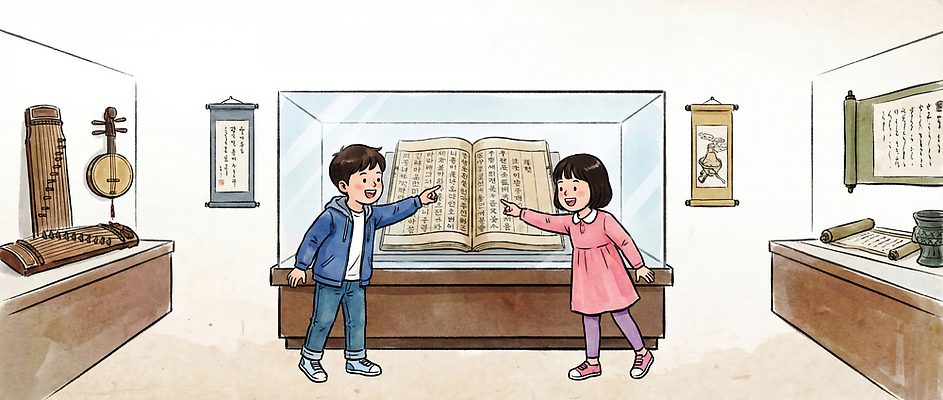 JPG 전통 여자 교육 남자 문화 어린이 예술 일러스트 손가락 웃음 학습 가리킴 체험 역사 분위기 박물관 전시품 흥미 국내일러스트 AI일러스트 AI콘텐츠 여주시 손 컨셉 표정 사람 손짓 전시 경기도 파일형식