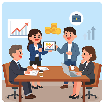 커피 유니폼 일러스트 비즈니스 사업가 회의 그래프 협력 아이디어 직장 정장 청년 태블릿 사무실 공책 자료 작업 목표 토론 프레젠테이션 문서 전략 의사소통 국내일러스트 AI파일 직업 옷 음료 컨셉 회사 문구용품 성인 전자제품 스마트기기 파일형식 벡터