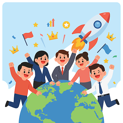 지구 일러스트 사업가 모션 성공 미래 협력 표정 웃음 정장 여러명 청년 세계 기쁨 꿈 모임 에너지 로켓 축하 목표 결과 발사 긍정 국내일러스트 AI파일 직업 옷 감정 다수 컨셉 사람 성인 파일형식 벡터