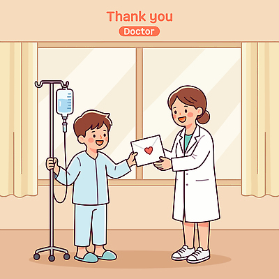 어린이 일러스트 창문 의학 친절 건강 병원 대화 치료 의료진 의사 편지 감사 수술복 소통 회복 어린이병원 국내일러스트 AI파일 직업 감정 컨셉 말하기 사람 가운 파일형식 벡터