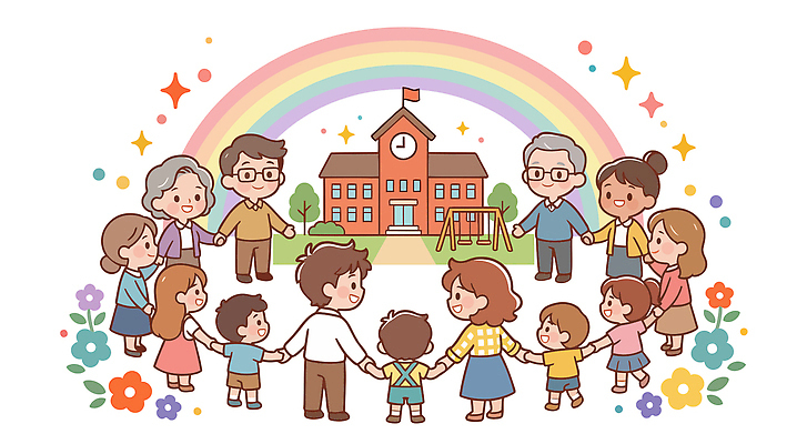 자연요소 도형 식물 교육 감정 컨셉 관계 모션 놀이 표정 5월 파일형식 벡터 학교 손잡기 원형 즐거움 웃음 무지개 꽃 커뮤니티 가족 친구 놀이터 모임 사랑 행복 소통 AI파일 국내일러스트 일러스트 가정의달