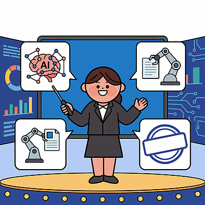 여자 교육 산업 일러스트 커뮤니케이션 그래프 미래 기술 자료 정보 무대 발표 로봇 취업준비생 채용박람회 AI_인공지능 국내일러스트 AI파일 컨셉 사람 구직 박람회 파일형식 벡터