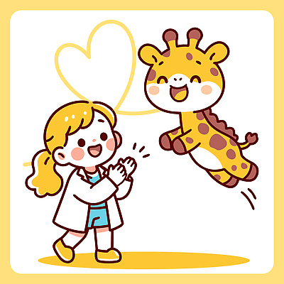 동물 행복 어린이 일러스트 사랑 웃음 친구 달리기 주황색 유치원 기쁨 성장 기린 즐거움 손흔들기 순간 국내일러스트 AI파일 교육 감정 컬러 포유류 관계 모션 표정 사람 파일형식 벡터