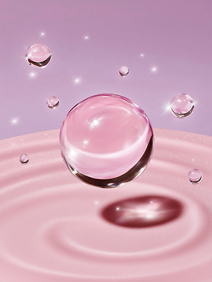 JPG 모양 편집이미지 분홍색 물 빛 반짝임 반사 방울 물방울 관찰 수면 비눗방울 장면 부드러움 버블 이미지편집 AI컴퓨터그래픽 AI콘텐츠 자연요소 컬러 모션 장식 감각 파일형식