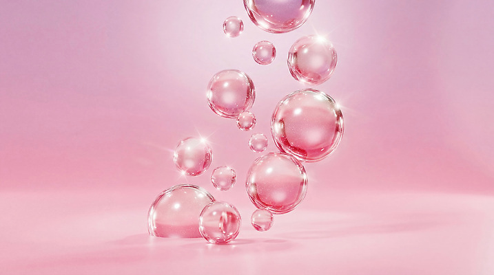 JPG 편집이미지 디자인 분홍색 백그라운드 공중 물 빛 반사 거품 매력적 물방울 투명 비눗방울 크기 버블 뷰티풀 이미지편집 AI컴퓨터그래픽 AI콘텐츠 자연요소 컬러 컨셉 파일형식