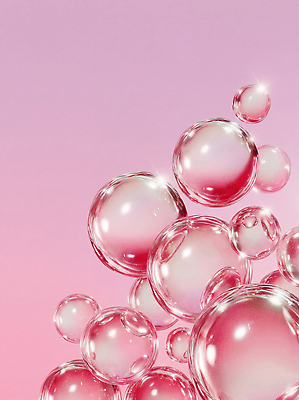 JPG 편집이미지 디자인 분홍색 백그라운드 추상 장식 물 빛 반사 물방울 원형 투명 비눗방울 크기 장면 버블 이미지편집 AI컴퓨터그래픽 AI콘텐츠 자연요소 도형 컬러 무늬 파일형식