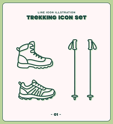 운동화 신발 일러스트 아웃도어 세트 운동 등산 트래킹 장비 막대기 등산화 산행 국내일러스트 AI파일 레저 건강 등산용품 파일형식 벡터