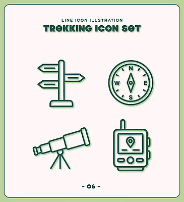 여행 일러스트 야외 세트 망원경 장비 탐험 도구 표지판 나침반 방향 GPS 국내일러스트 AI파일 알림판 파일형식 벡터