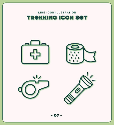 일러스트 야외활동 등산 트래킹 캠핑 도구 손전등 화장지 호루라기 응급치료 준비물 국내일러스트 AI파일 레저 조명 치료 파일형식 벡터