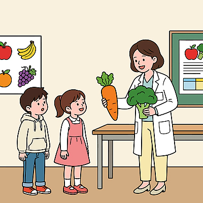 교육 어린이 채소 과일 일러스트 교실 가족 수업 건강 요리 친구 교사 당근 신선 브로콜리 먹거리 식습관 국내일러스트 AI파일 직업 음식 학교 관계 뿌리채소 사람 파일형식 벡터