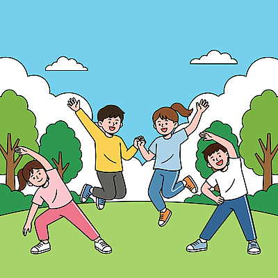 식물 계절 공공시설 감정 관계 모션 표정 건강 사람 생태계 파일형식 벡터 어린이 공원 달리기 나무 하늘 즐거움 그룹 친구 웃음 운동 자연 여름 야외 국내일러스트 일러스트 AI파일