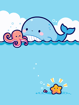 자연요소 동물 별 컨셉 포유류 관계 모션 연체동물 장식 수중동물 수상스포츠 파일형식 벡터 고래 문어 바다 수영 물 별장식 친구 수중 하늘 귀여움 생물 놀기 국내일러스트 일러스트 AI파일