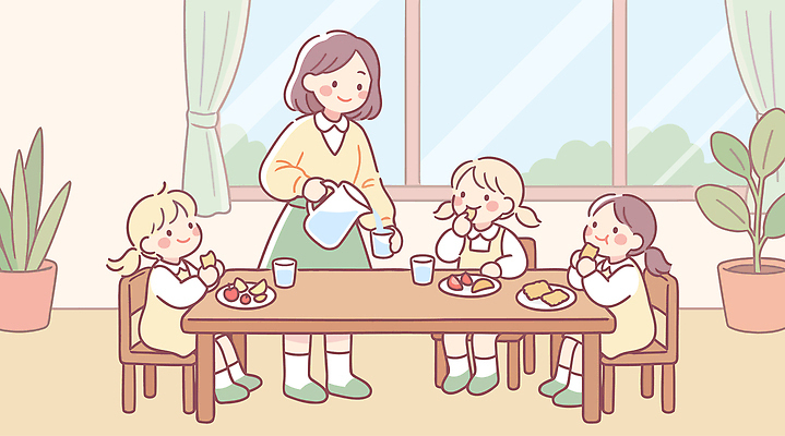 자연요소 직업 교육 감정 컨셉 관계 디저트 표정 사람 태양 교사 파일형식 벡터 유치원 물 과일 과자 식사 창문 햇빛 즐거움 친구 건강 웃음 맛 모임 국내일러스트 일러스트 AI파일 어린이 유치원선생님