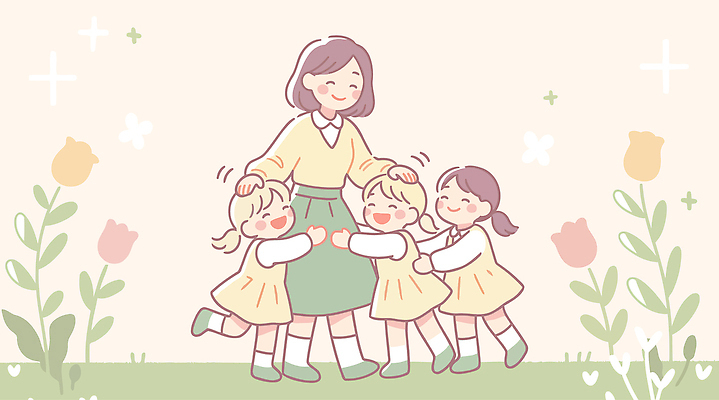 식물 직업 교육 감정 컨셉 관계 표정 사람 교사 생태계 파일형식 벡터 어린이 웃음 꽃 즐거움 학교 친구 상호작용 동심 자유 자연 사랑 협력 희망 국내일러스트 일러스트 AI파일 유치원선생님 유치원