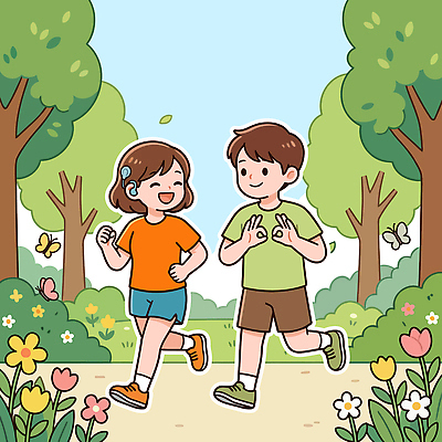 나무 공원 꽃 행복 길 일러스트 모션 자연 웃음 여름 친구 달리기 운동 소풍 자유 즐거움 마라톤 장애인의날 국내일러스트 AI파일 식물 계절 공공시설 감정 컨셉 관계 표정 건강 경기 야외활동 육상스포츠 생태계 파일형식 벡터 법정기념일